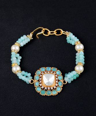 Aqua gold finish kundan bracelet 2