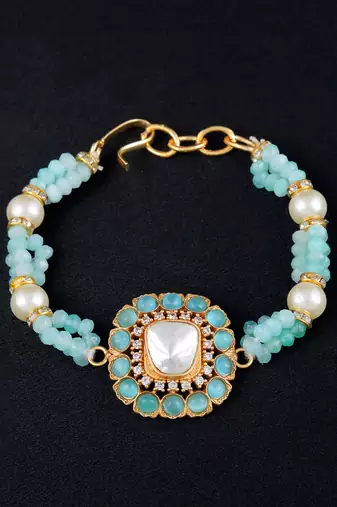Aqua gold finish kundan bracelet