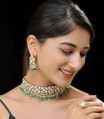 White & green gold finish kundan necklace set