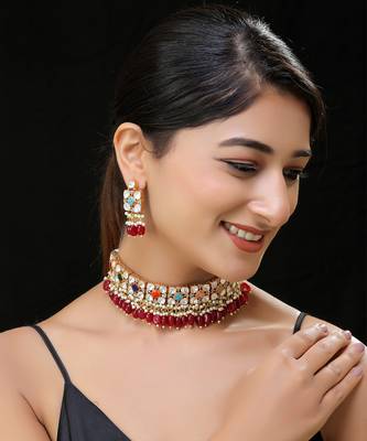 Navratna gold finish kundan necklace set 1