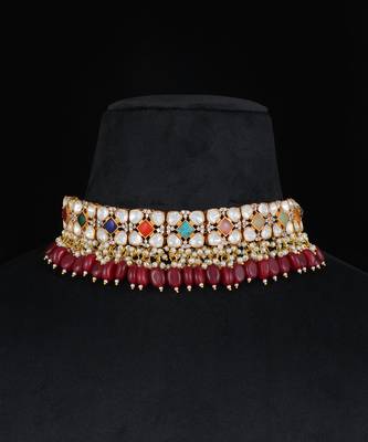 Navratna gold finish kundan necklace set 2