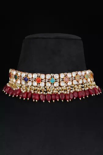 Navratna gold finish kundan necklace set