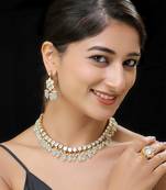 Light green & white gold finish kundan necklace set