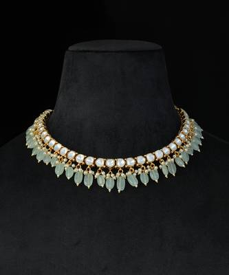 Light green & white gold finish kundan necklace set 2