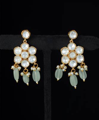 Light green & white gold finish kundan necklace set 3