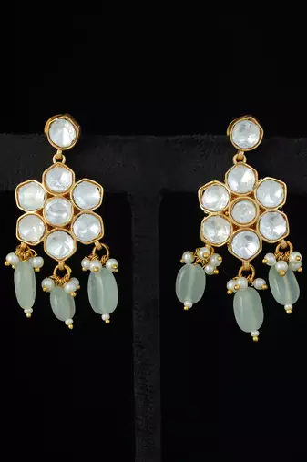 Light green & white gold finish kundan necklace set