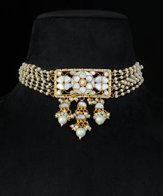 White gold finish kundan necklace set 2