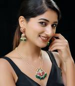 Multi gold finish kundan long pendant set