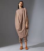 Beige ribbed collar cowl tunic set