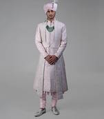 Light pink floral thread embroidered sherwani peshwa set