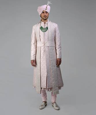 Light pink floral thread embroidered sherwani peshwa set 2
