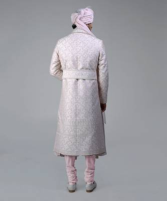 Light pink floral thread embroidered sherwani peshwa set 5