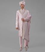 Barely pink floral hand embroidered sherwani set