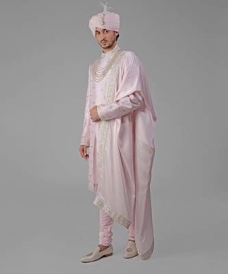 Barely pink floral hand embroidered sherwani set 2
