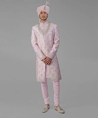 Barely pink floral hand embroidered sherwani set 4