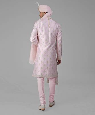 Barely pink floral hand embroidered sherwani set 5