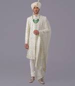 Ivory gold floral zardozi embroidered silk sherwani set