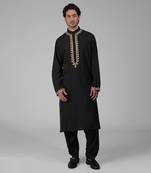 Classic black kashmiri tilla hand embroidered kurta set