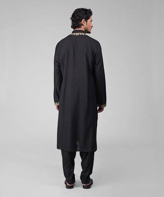 Classic black kashmiri tilla hand embroidered kurta set 4