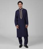 Navy blue kashmiri tilla hand embroidered kurta set