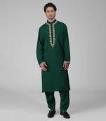 Emerald green kashmiri tilla hand embroidered kurta set