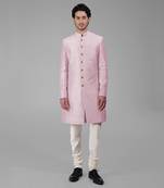 Barely pink pure silk sherwani set