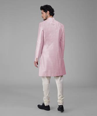 Barely pink pure silk sherwani set 4