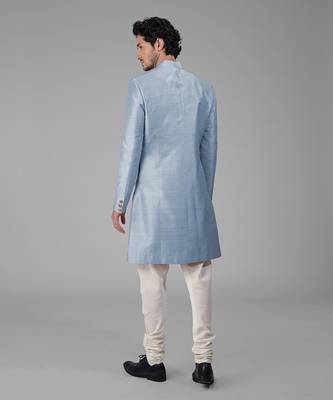 Dusty blue pure silk sherwani set 3