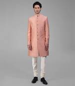 Peach pure silk sherwani set
