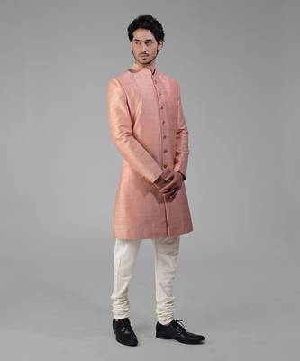 Peach pure silk sherwani set 3