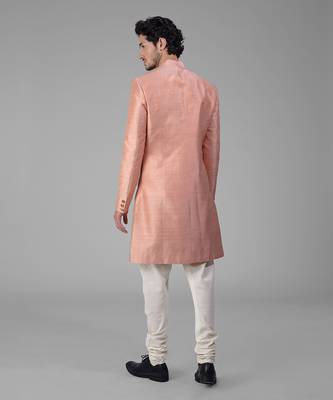 Peach pure silk sherwani set 5