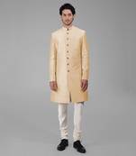 Light gold pure silk sherwani set