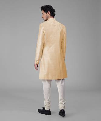 Light gold pure silk sherwani set 5