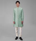 Gossamer green pure silk sherwani set