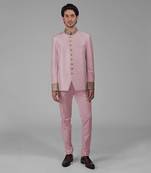 Burnished lilac zardozi hand embroidered silk bandhgala jacket set