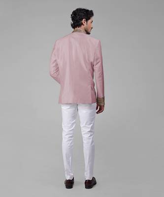 Ivory & gold zardozi hand embroidered silk bandhgala jacket set 2