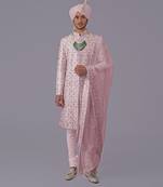 Burnished lilac floral zardozi embroidered silk sherwani set