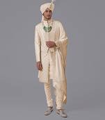 Nude gold geometric hand embroidered sherwani set