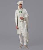 Ivory geometric hand embroidered sherwani set