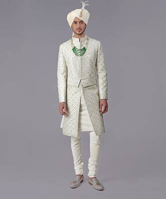 Ivory geometric hand embroidered sherwani set 2