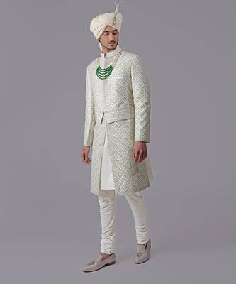 Ivory geometric hand embroidered sherwani set 3