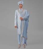 Dusty blue floral hand embroidered sherwani set