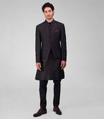 Black chikankari embroidered bandhgala jacket set