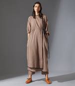 Beige overlap striped tunic set