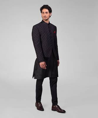 Black chikankari embroidered bandhgala jacket set 2