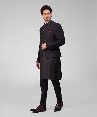Black chikankari embroidered bandhgala jacket set 3