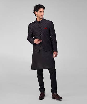 Black chikankari embroidered bandhgala jacket set 4