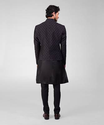 Black chikankari embroidered bandhgala jacket set 5