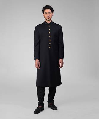 Timeless all black pure silk sherwani set 1