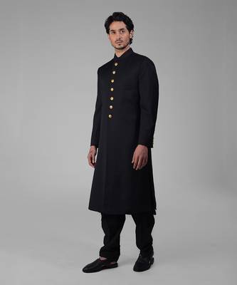 Timeless all black pure silk sherwani set 2